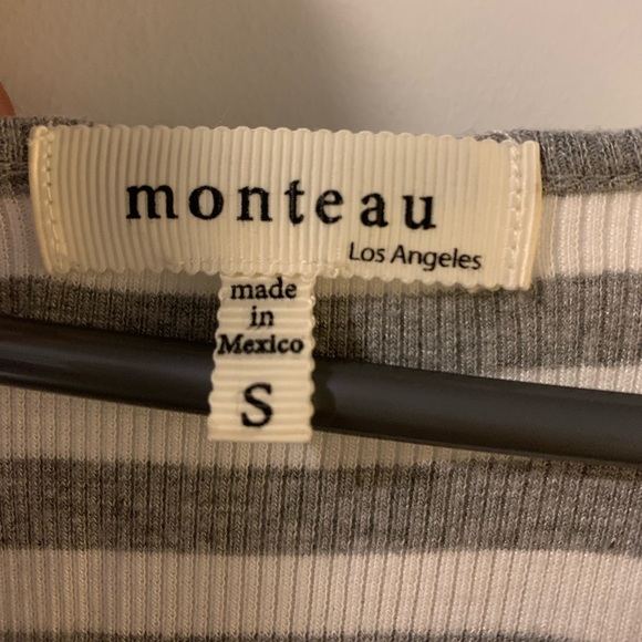 Monteau Grey and White Striped Long Open Back Dress - S - Picture 4 of 4